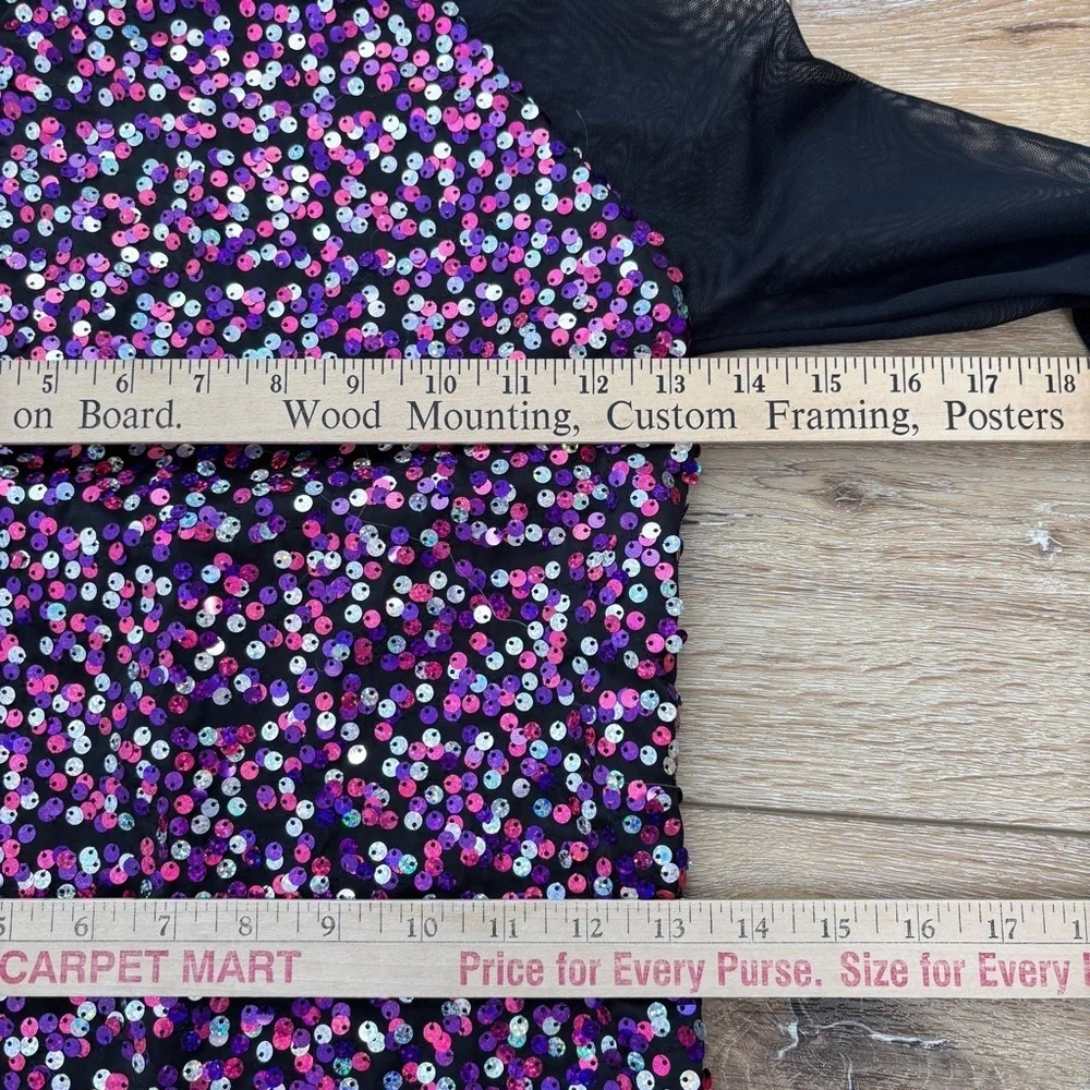 Balera Dance Skating Dress Costume size LC Black Colorful Confetti Sequin Mesh